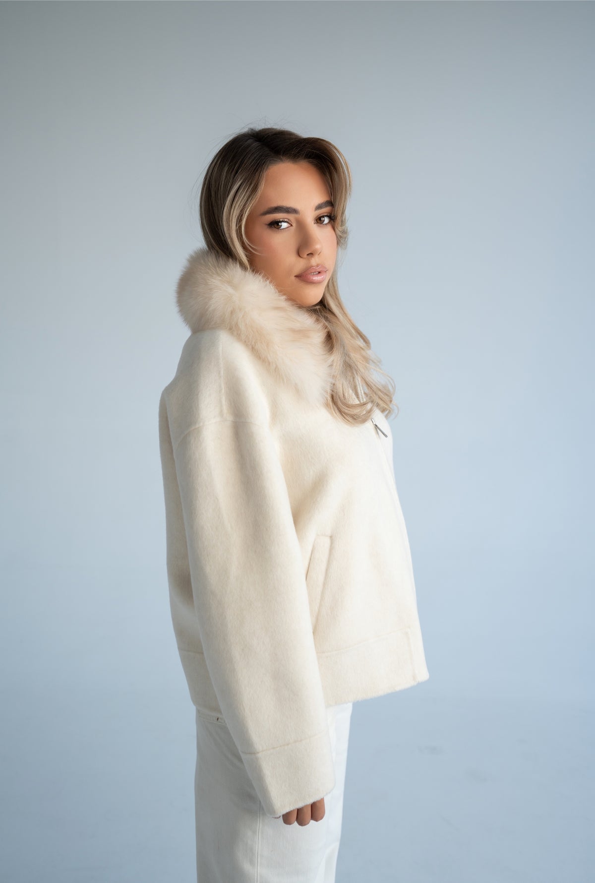 Fox Fur Coat in Beige