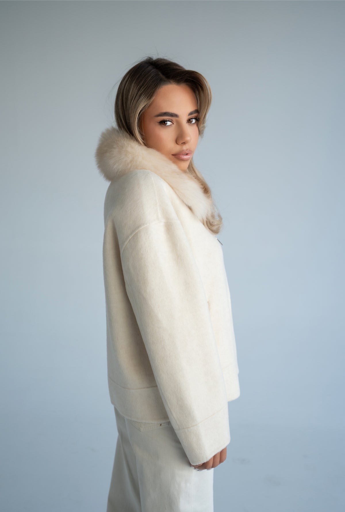 Fox Fur Coat in Beige