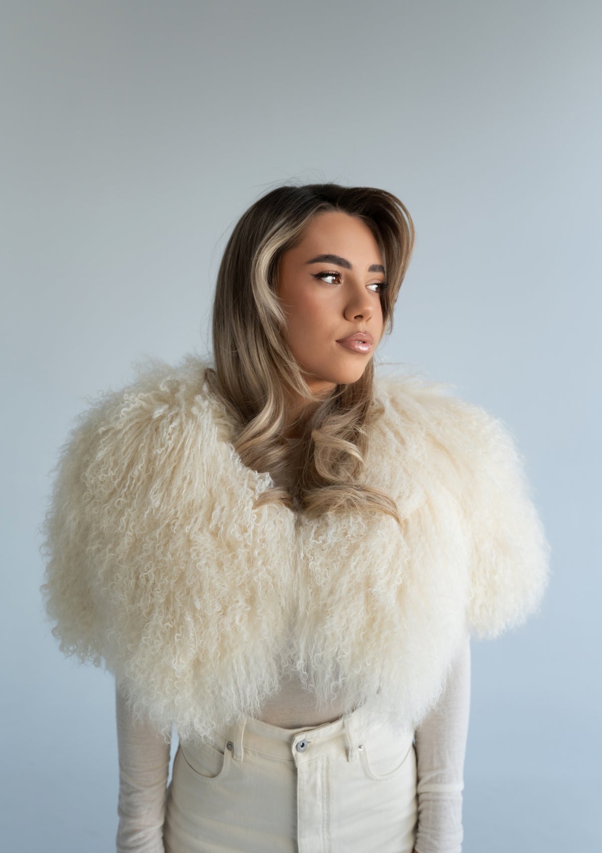 Mongolian White Fur Cape